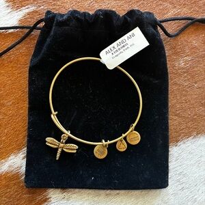 🆕 Alex and Ani Gold Dragonfly Charm Bangle